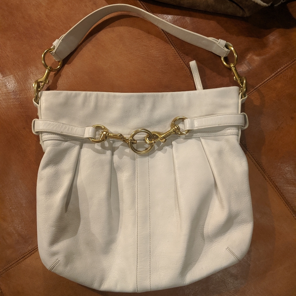 White Coach "Ergo" Pleated Leather Hobo Bag - EUC